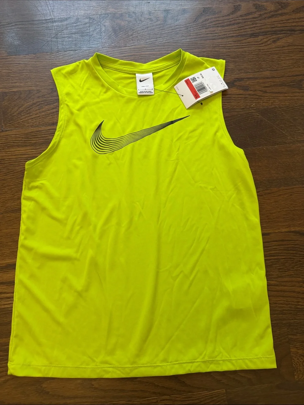 NEW Nike Dri-Fit Sleeveless Tee in Neon Yellow with Black Swoosh